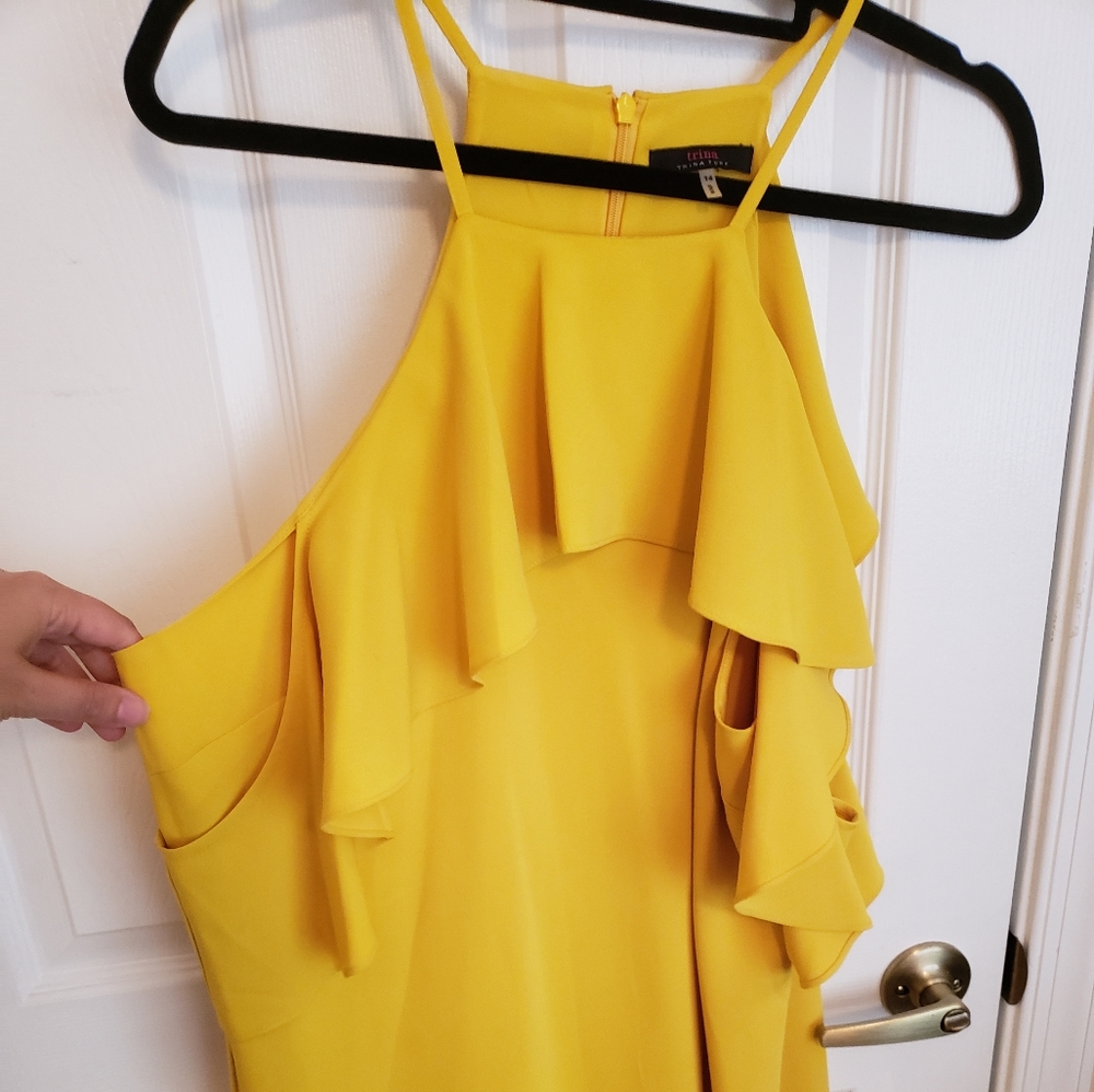 Yellow Trina dress with cold shoulder